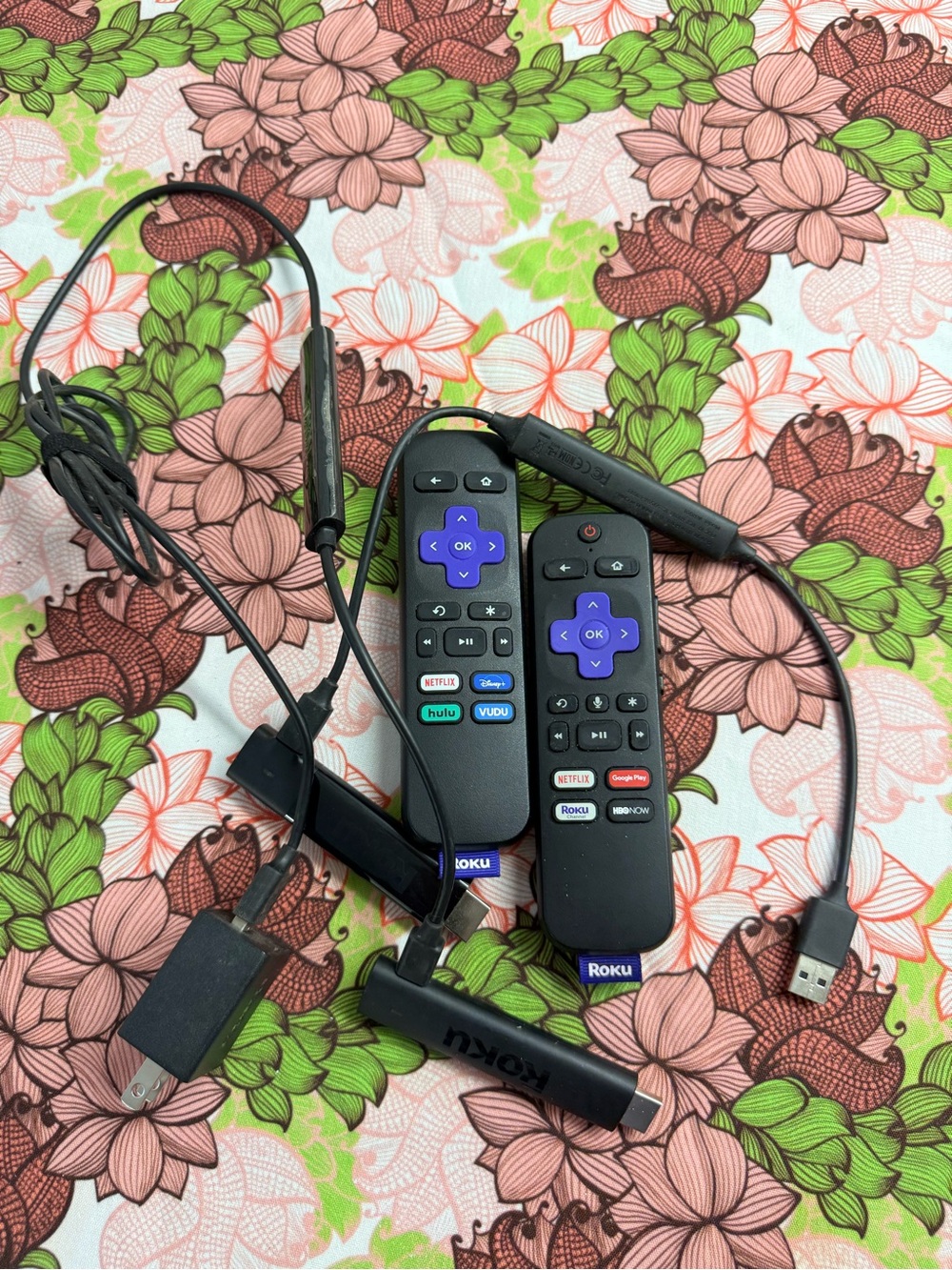 2 Roku Black Voice Remotes with Headset and USB Power Adapter